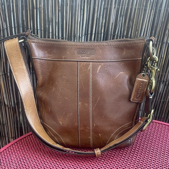 Vintage Coach Tan Leather  Messenger Bag - Picture 1 of 11